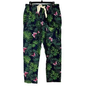 Sandrine Rose Butterfly Fern High Rise Pants Navy Elastic Waist Women Large NWT